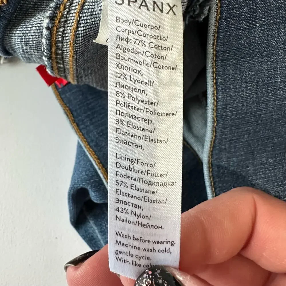Spanx Jeans Womens Small Blue Skinny High Rise Raw Hem Slimming Stretch Casual